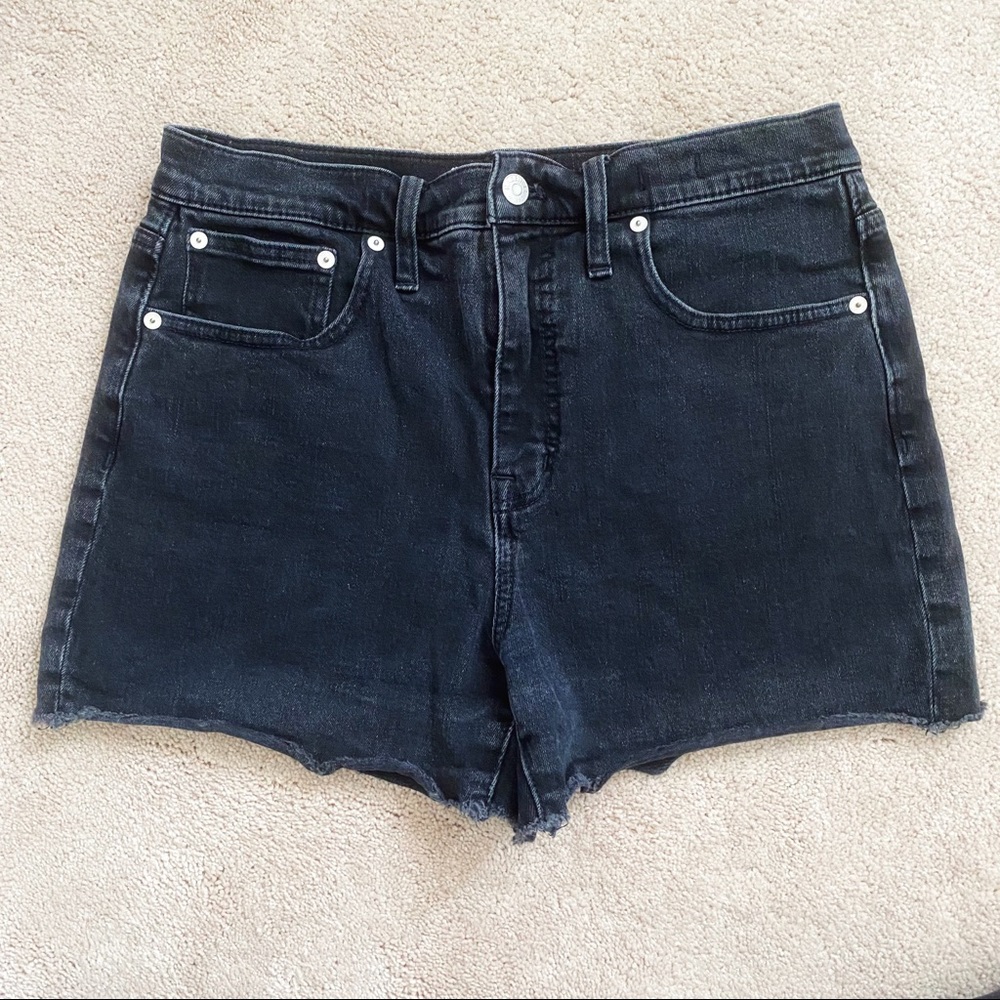 Madewell High Rise Black Denim Shorts Raw Hem